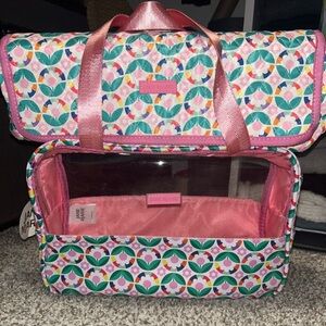 Jane Marie Pink and Green Floral Cosmetic Bag Set
